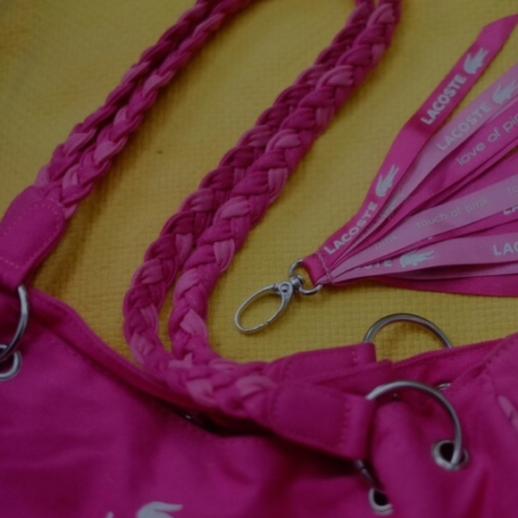 Lacoste Vintage Parfums Cosmetic Purse Braided Handle Tote Pink Bag Med… - Picture 9 of 9